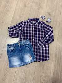 Детский, фирменный набор на девочку 3-5 лет: джинсовая юбка и рубашка