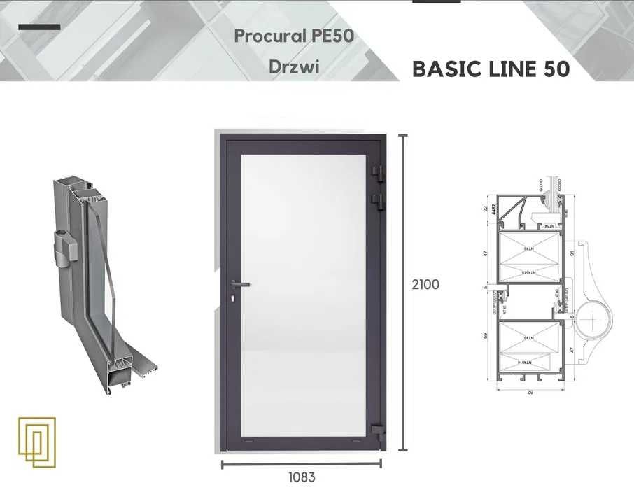 Okna i Drzwi Aluminiowe jednoskrzydłowe 1083mmx2100mm