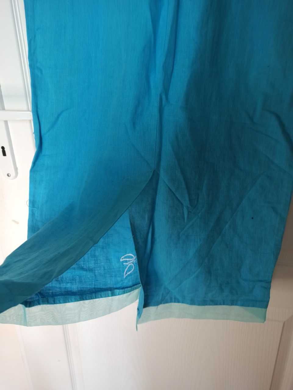 Błękitna sukienka lniana letnia, haft 38