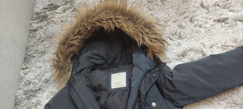 Kurtka zimowa chłopięca parka Zara 122 cm kaptur futro