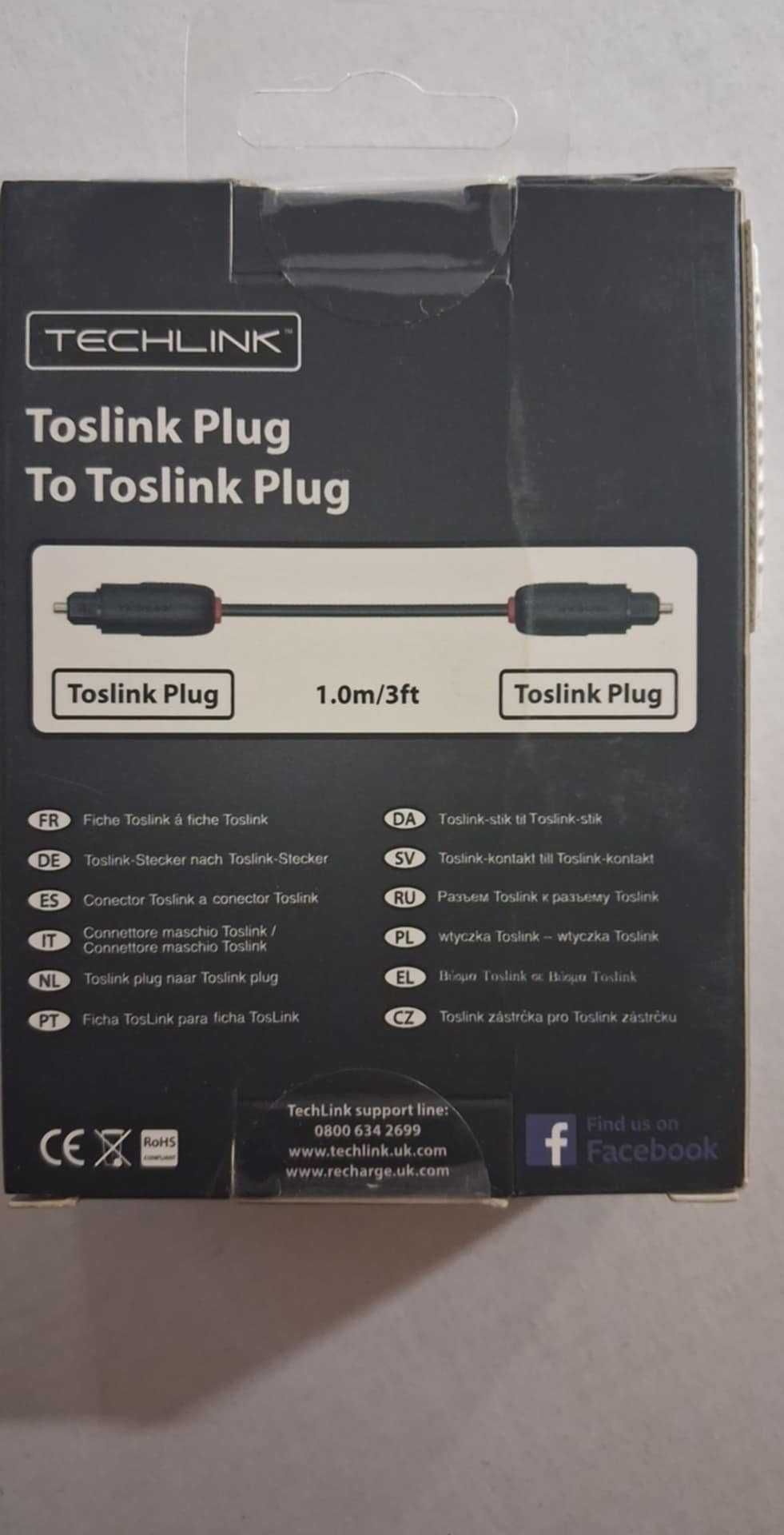 Kabel OPTYCZNY światłowód ODT Toslink 1m TECHLINK