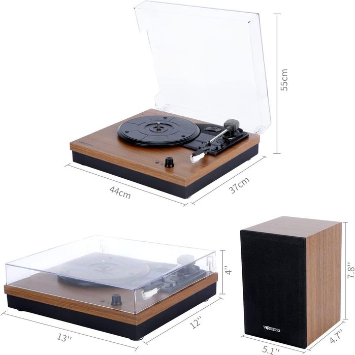 Gramofon z Bluetooth Retro z głośnikami stereo, Auto-Stop, Paskowy