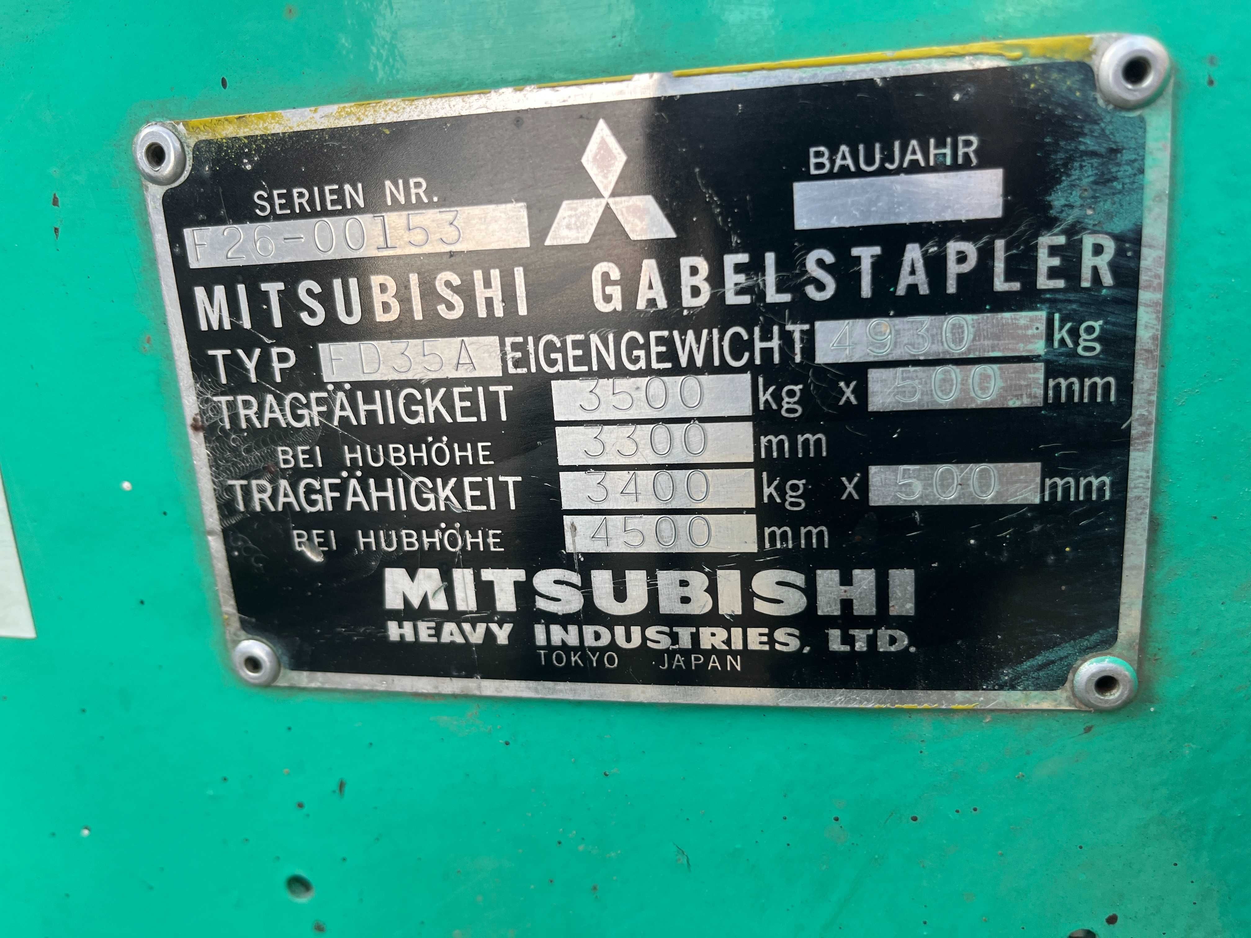 Wózek widłowy Mitsubishi FD35A 3.5T Udźwig, Diesel.