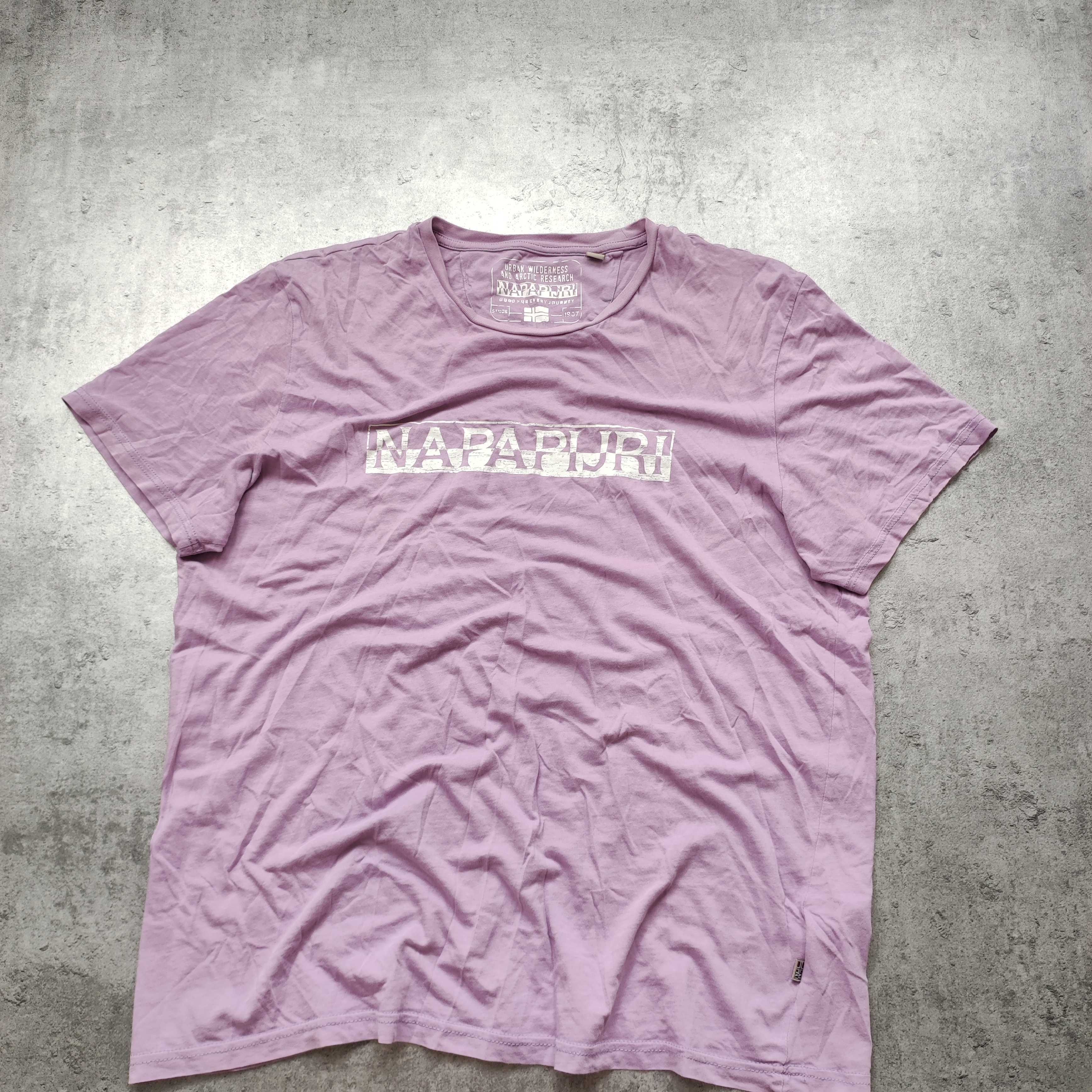 MĘSKA Koszulka PREMIUM Lilia Róż Duże Logo Casual Trekking Napapijri