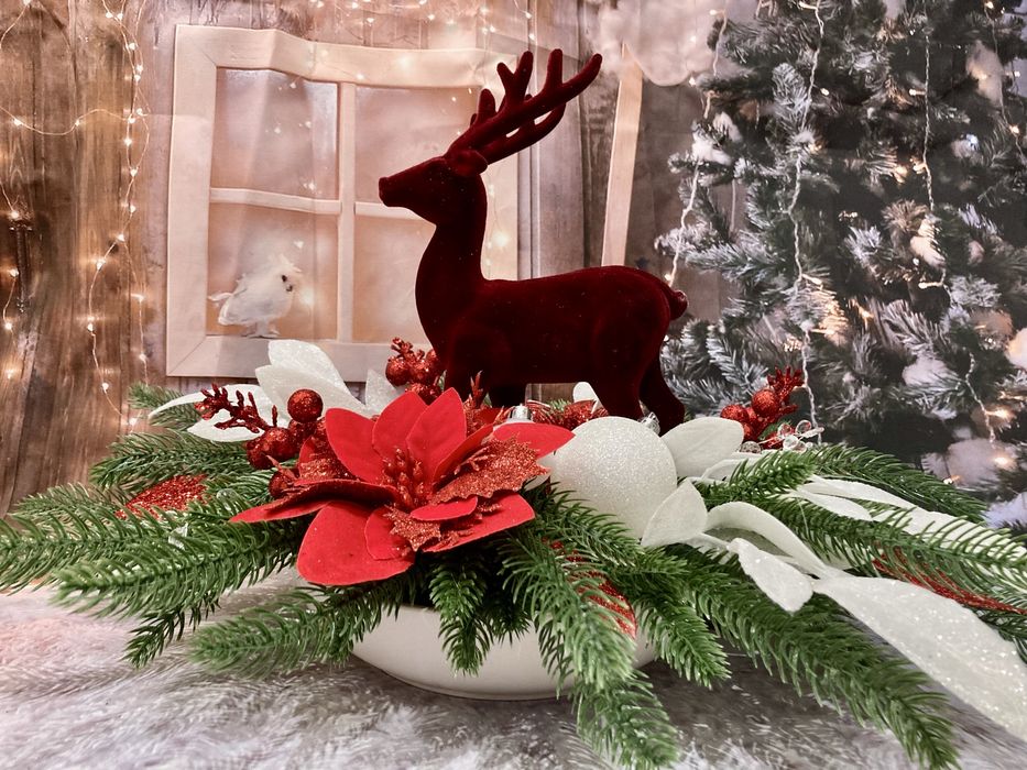 Stroik ozdoba swiateczna bozonarodzeniowa flokowany jelen