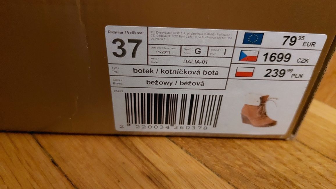 skórzane botki Lasocki koturny korzuszek 37