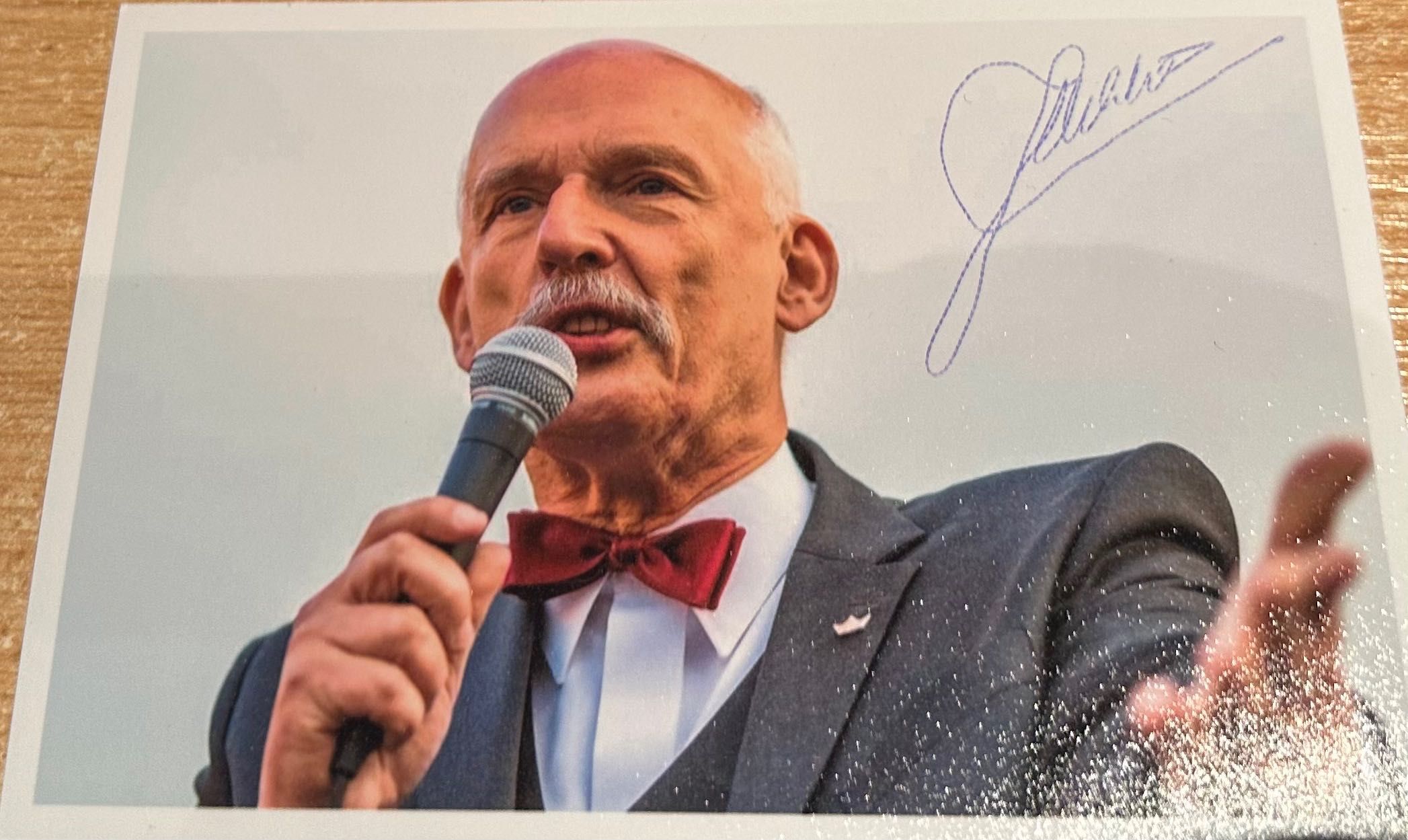 Janusz Korwin Mikke oryginalny autograf 10x15 cm