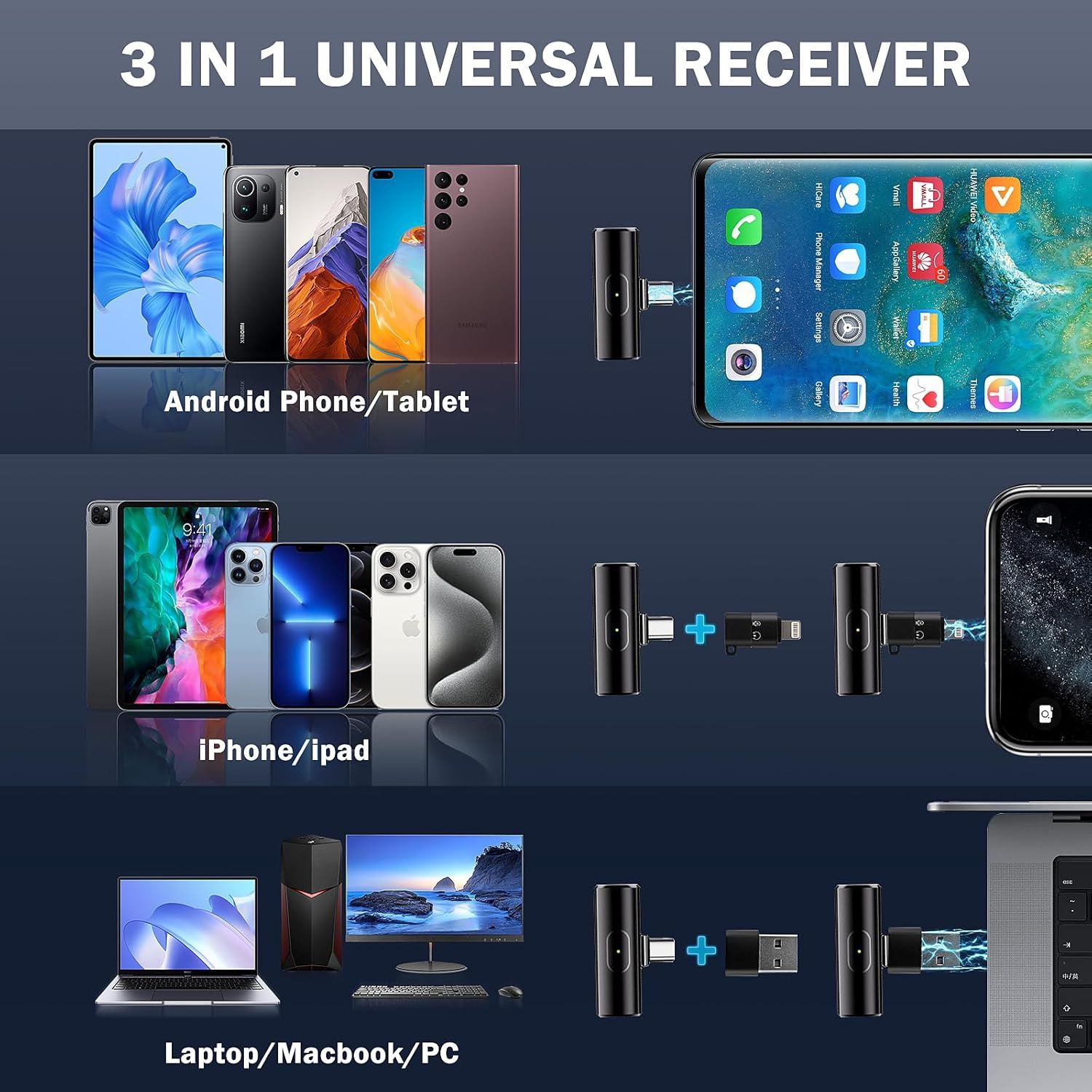 Bezprzewodowe mikrofoy Lavalier do iPhone'a / iPada / Type-C Android
