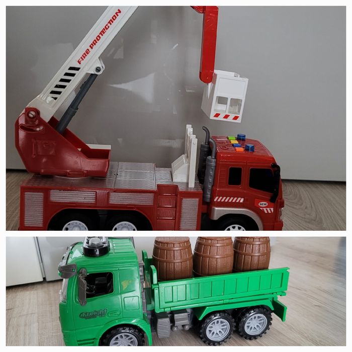 2 auta Straż Pożarna i ciężarówka z dźwiękiem i światłem