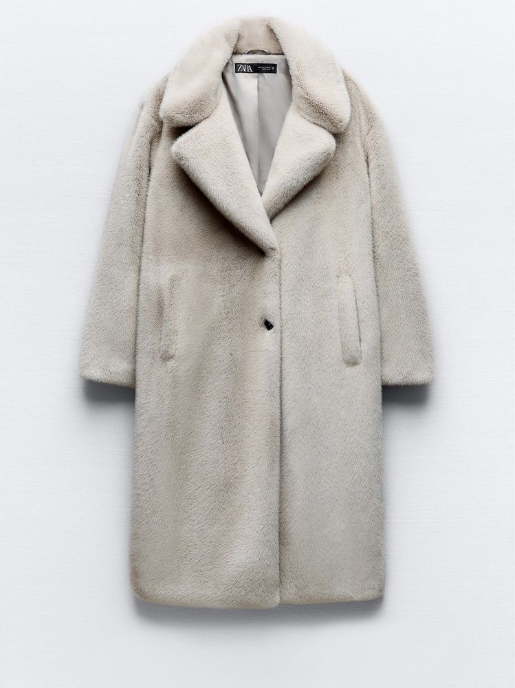 Довге пальто Zara з імітацією хутра!В наявності S розмір