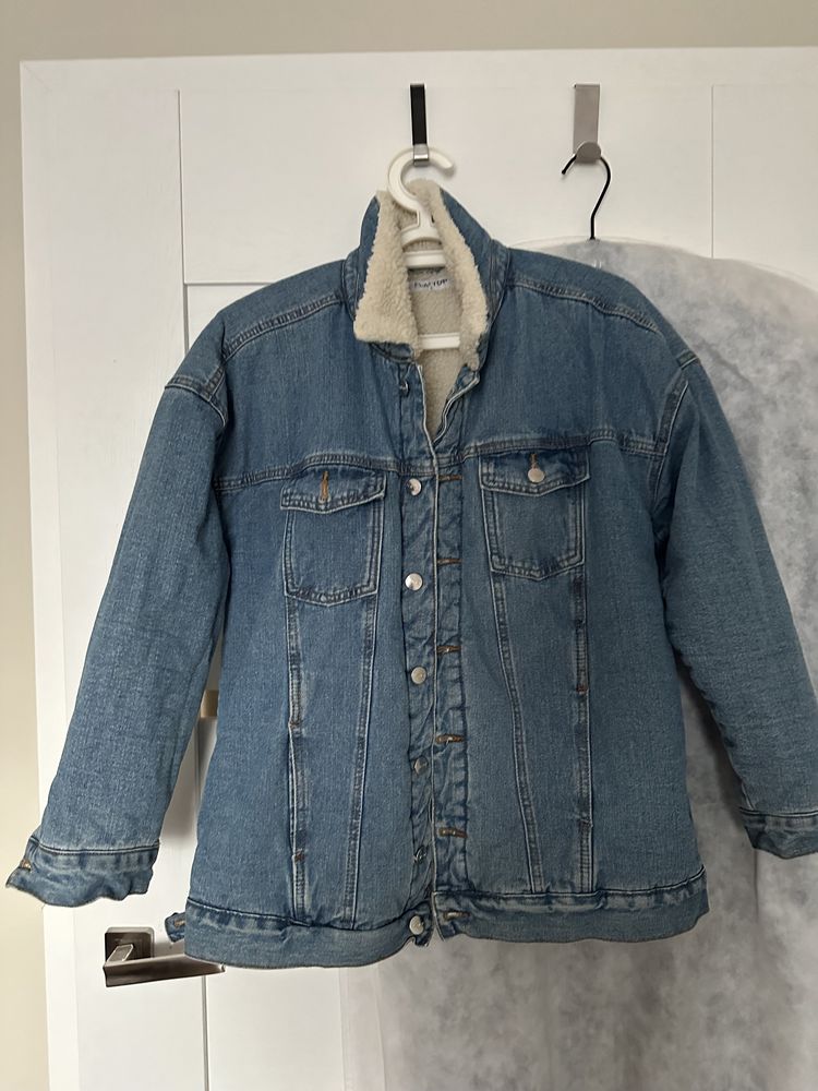 Zimowa kurtka jeansowa z kożuszkiem gruba ciepla jeans kozuch