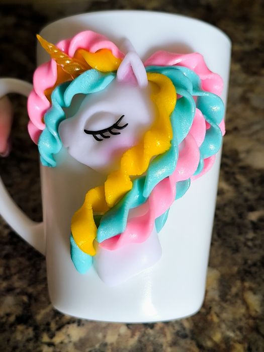 Чашка кружка Единорог с декором из полимерной глины