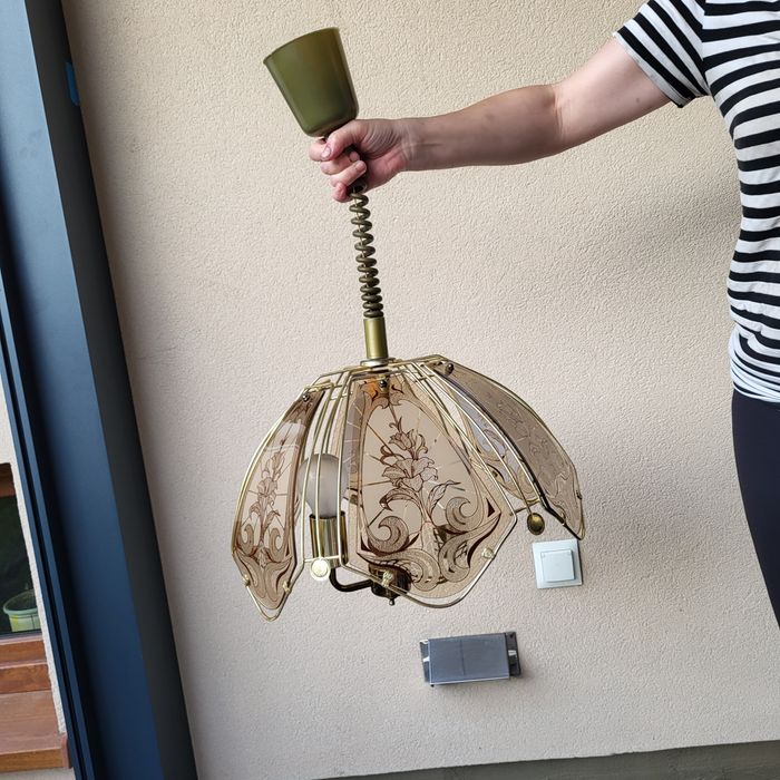 Lampa wisząca sufitowa żyrandol e27 regulowana sprężyna prl