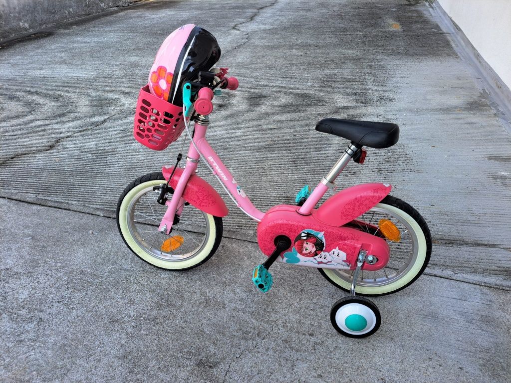 Bicicleta Infantil Btwin 16” Rosa com Rodinhas + Cesto
