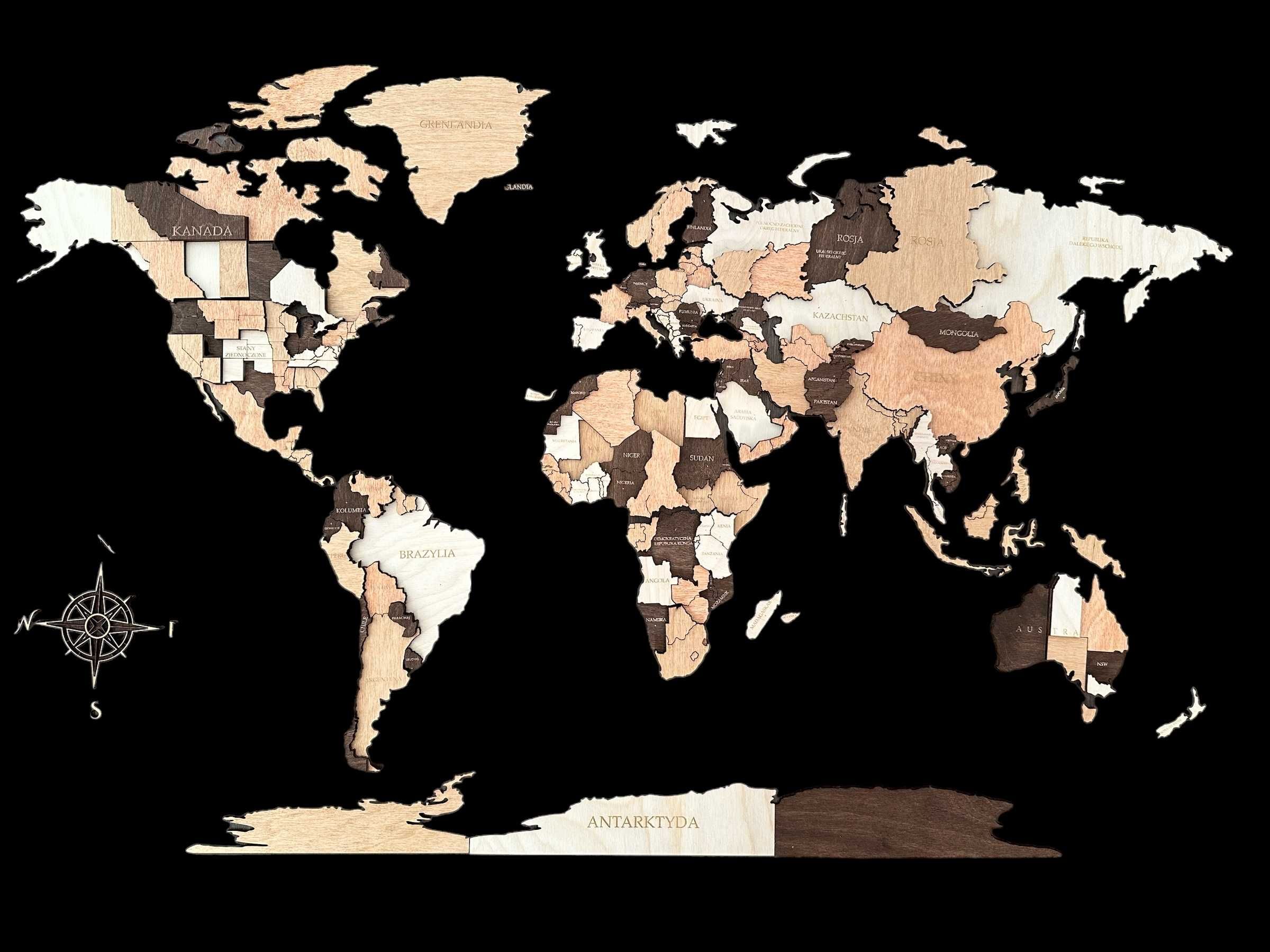 Mapa Świata 3D 210x126cm, 4 kolory, ozdoba na ścianę, prezent