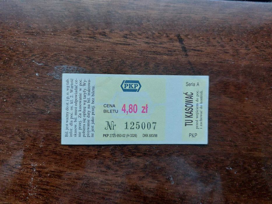 Bilet PKP z lat `90