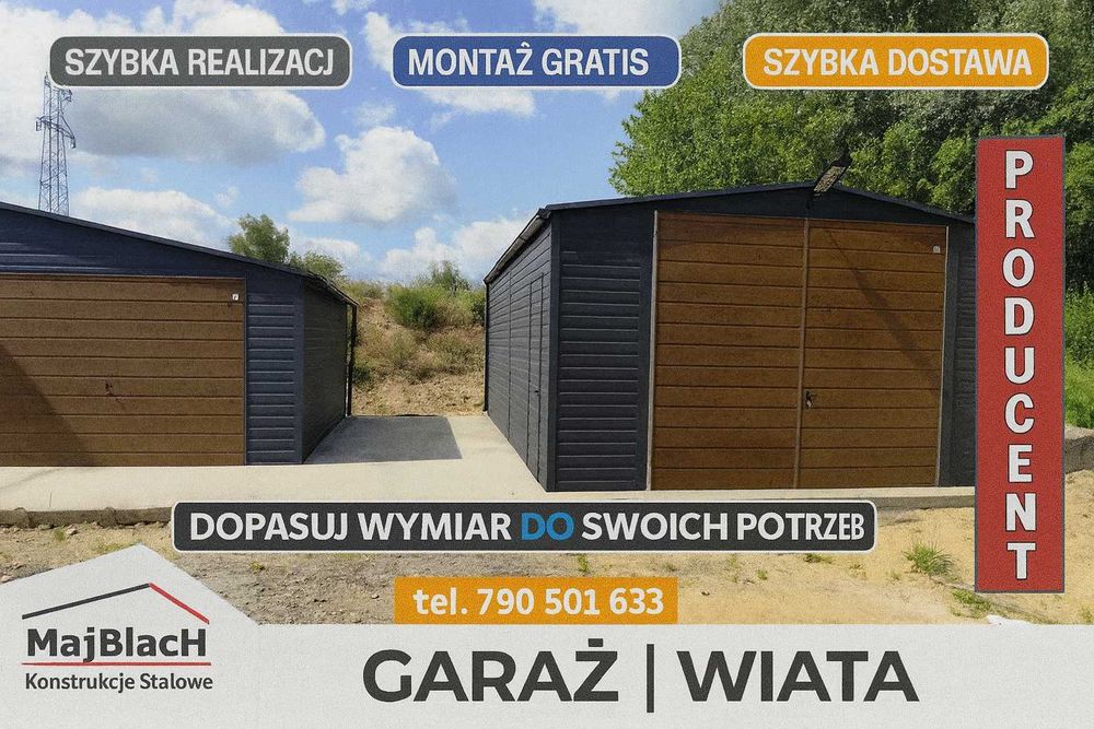 TYPOWY Garaż Blaszany GRAFIT Dwuspadowy | MAGAZYN | Hala  – Maj-Blach