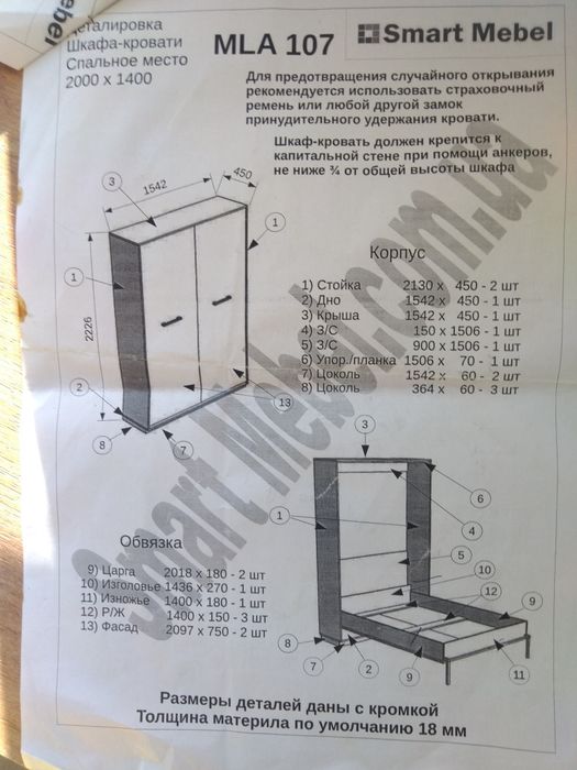 Механізм трансформації шафа- кровать