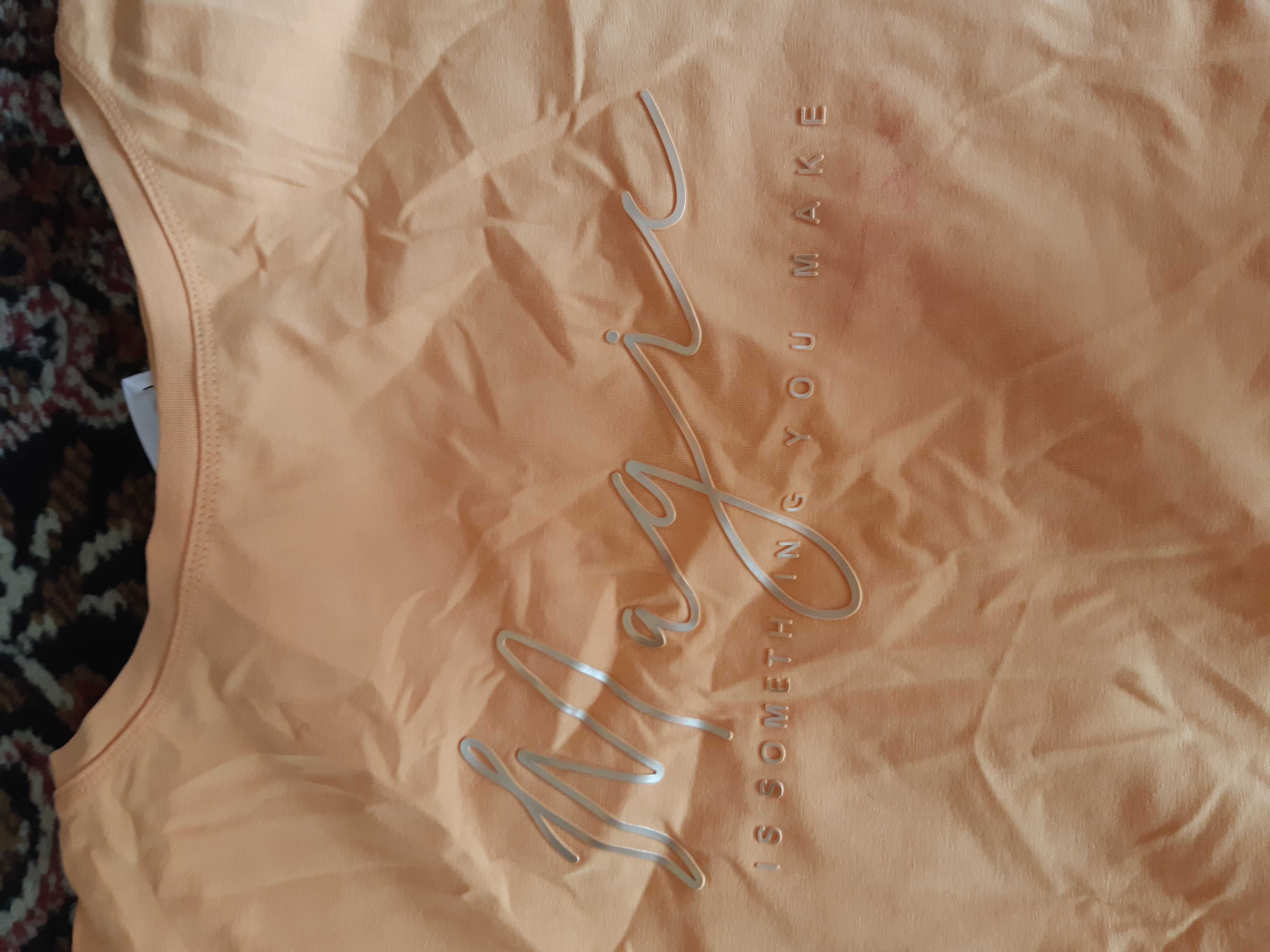 Bluzka damska koszulka wiosna lato L XL morelowa pomarańczowa