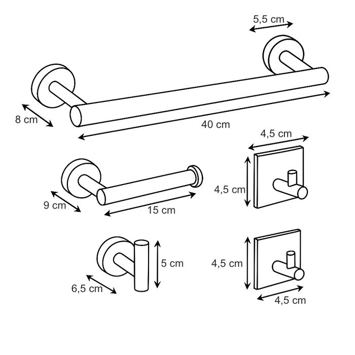 Zestaw wieszaków łazienkowych na ręczniki 7 elementów kol. inox