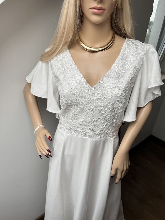 Biała Sukienka na Wesele rozmiar L-XL, Elegancka lato casual old money