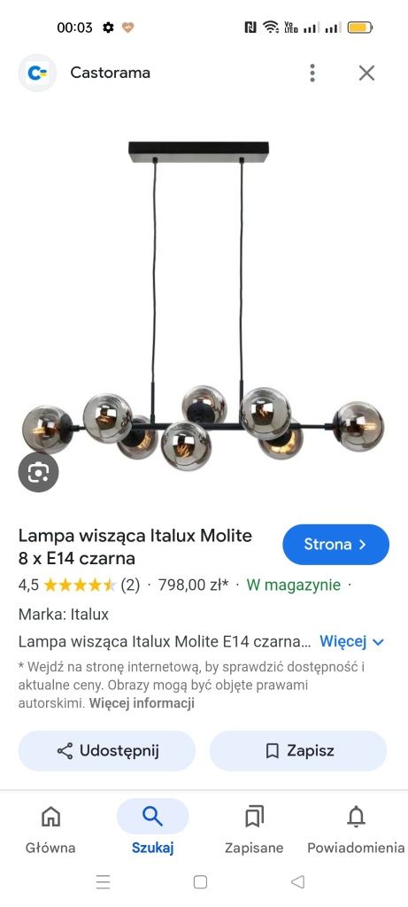 Lampa wisząca italux molite 8 x e14
