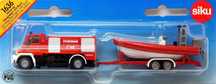 Straż pożarna Unimog z łodzią 1:87. Siku. Nowy Produkt