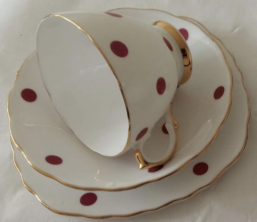 Stara Retro Polka Royal Vale Kropki Trio Filiżanka porcelana angielska