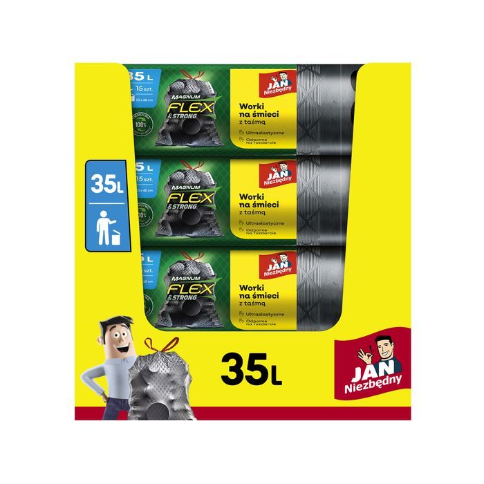 Worki na śmieci Magnum Flex&Strong z taśmą 35L - 15 szt. JAN NIEZBĘDNY