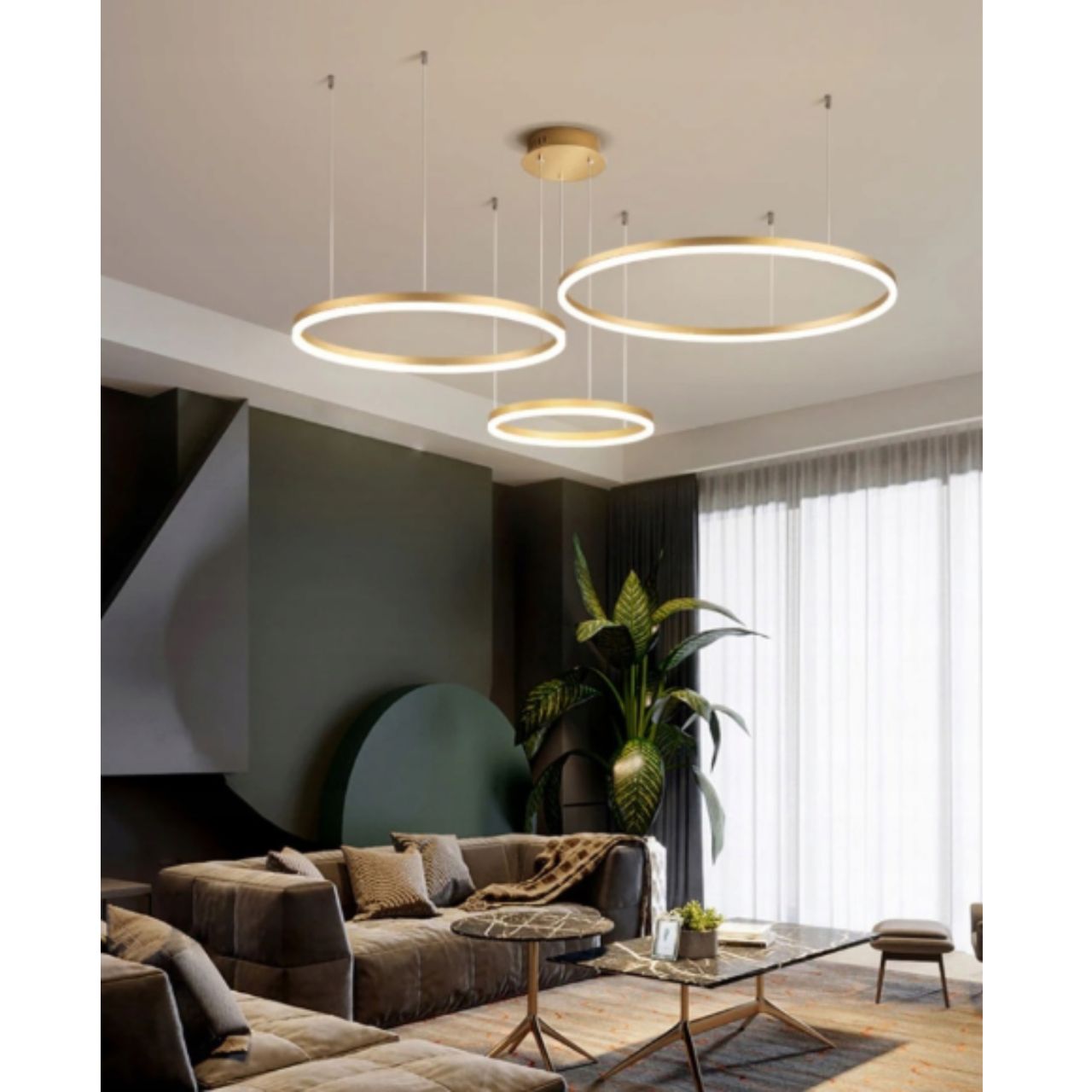 Lampa Sufitowa Wisząca Ring Led Żyrandol Nowoczesny B.neutralna Złota