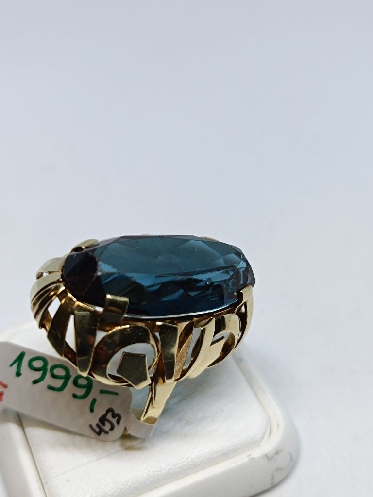 Złoty pierścionek z niebieskim oczkiem złoto 585 rozmiar 21