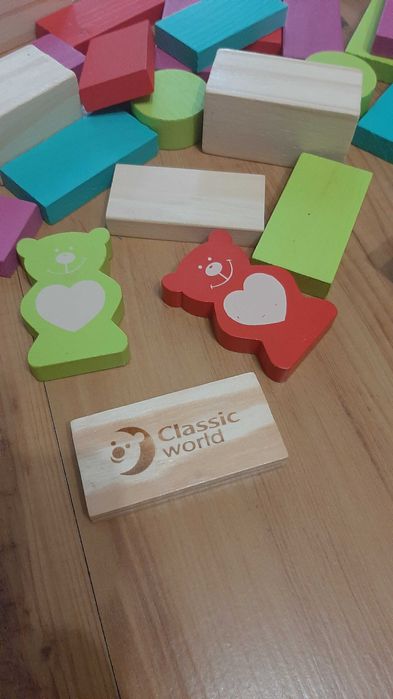 Klocki drewniane różne kolory, domino dla dziecka, zabawka