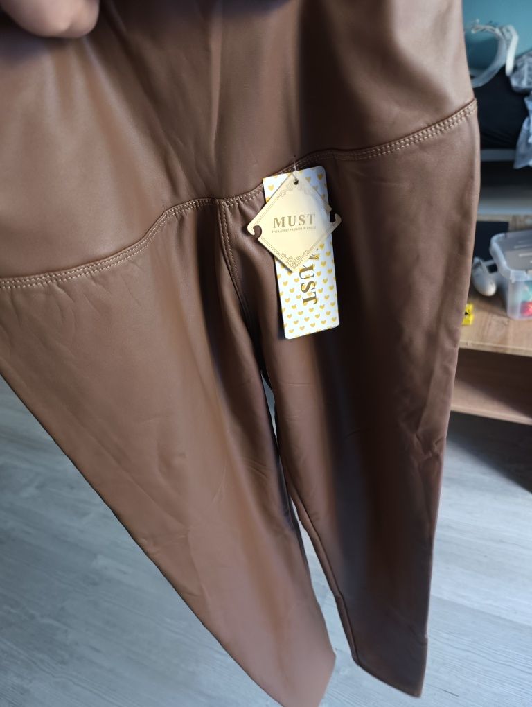 NOWE Legginsy eko skóra skórzane ocieplone r. M