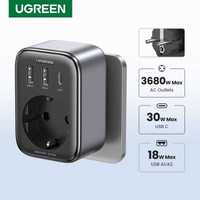 Зарядка UGREEN GaN 30W (4 в 1) 3-USB + AC 220V