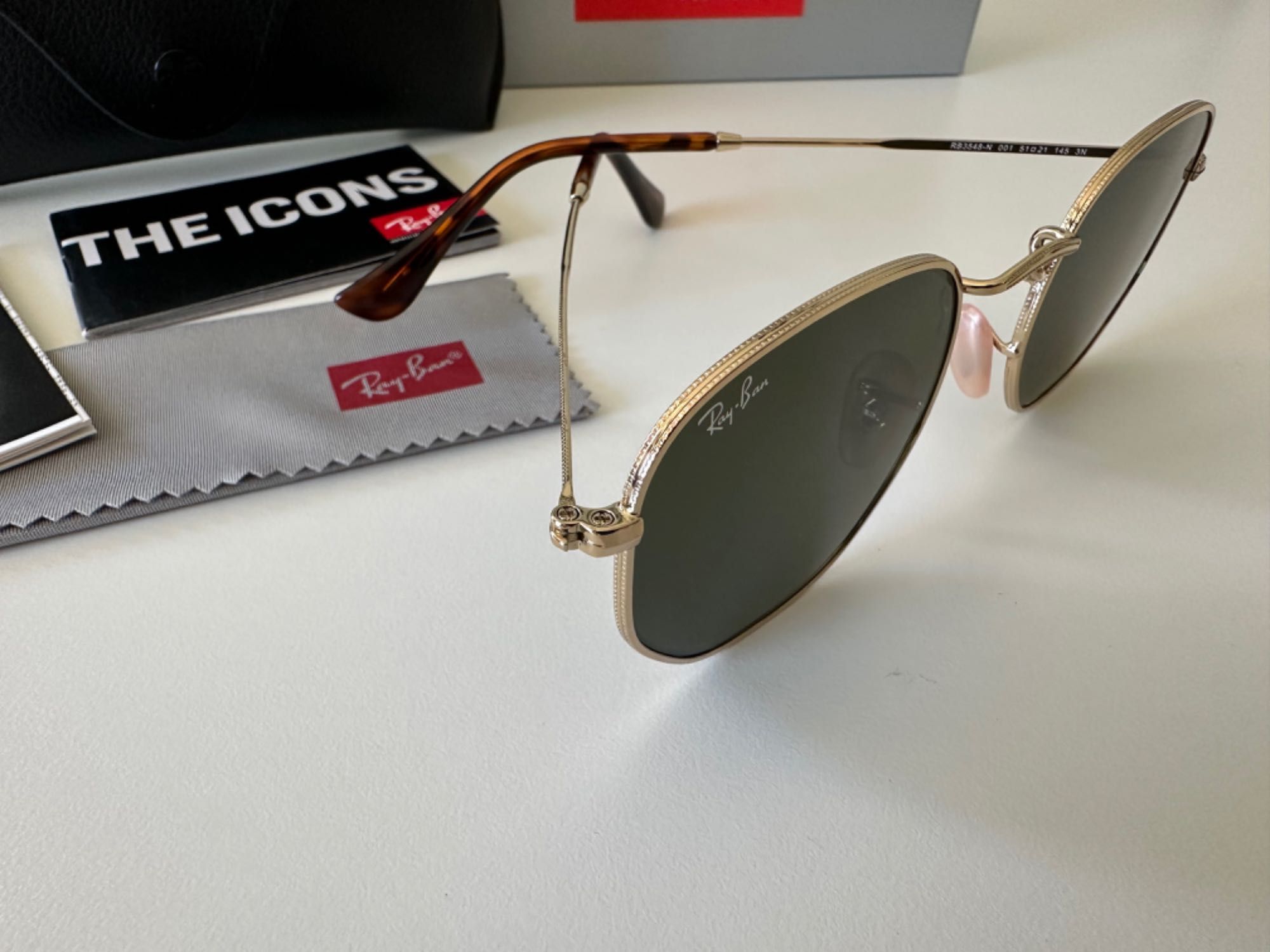 RayBan Original RB3548N Hexagonal Arista Gold Green G15 51-21 Novos