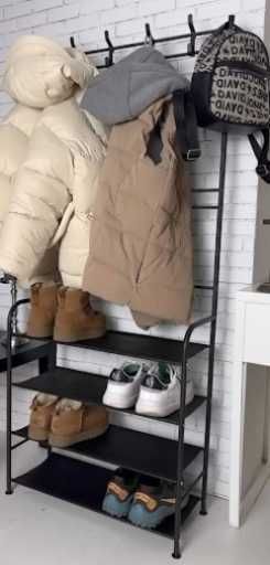 Вешалка напольная для одежды с полками для обуви и крючками для курток