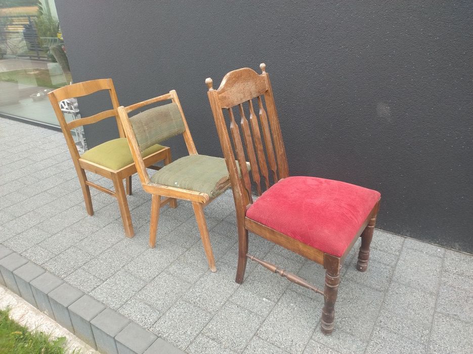Zestaw starych krzeseł PRL stylizowane  lata 50, 60, 70, 80