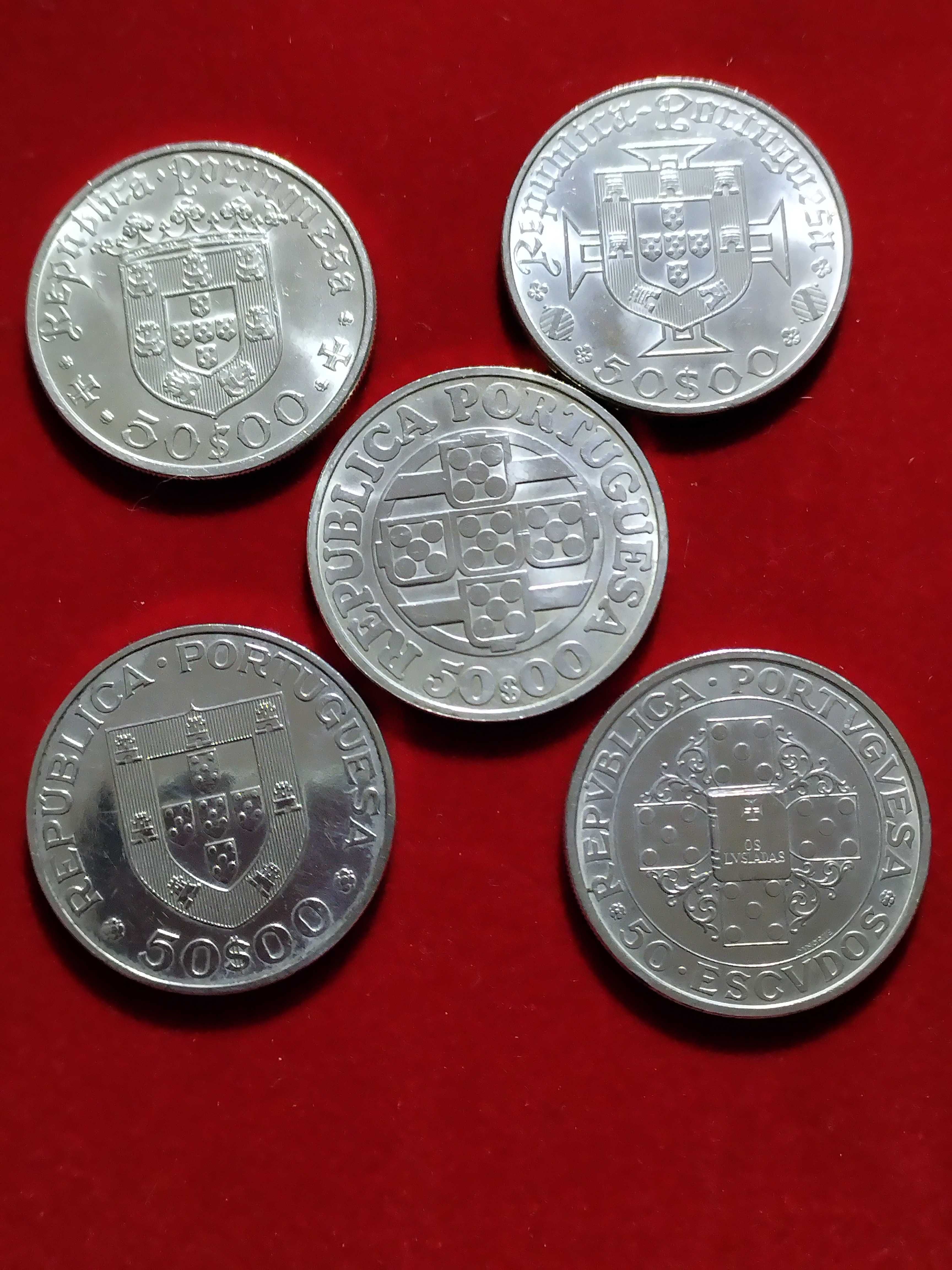 5 Moedas em Prata de 50$00