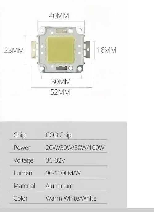 Світлодіодний чіп CY-12, 20W 30-36V, білий (6000k-6500K)