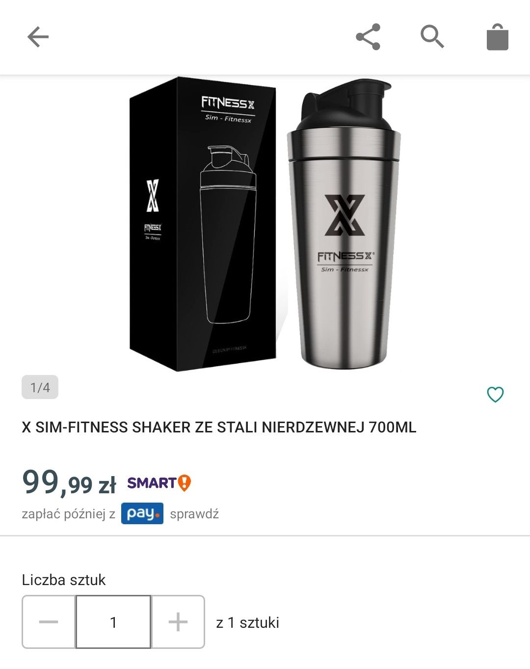 Shaker X SIM-FITNESS ze stali nierdzewnej, nowy