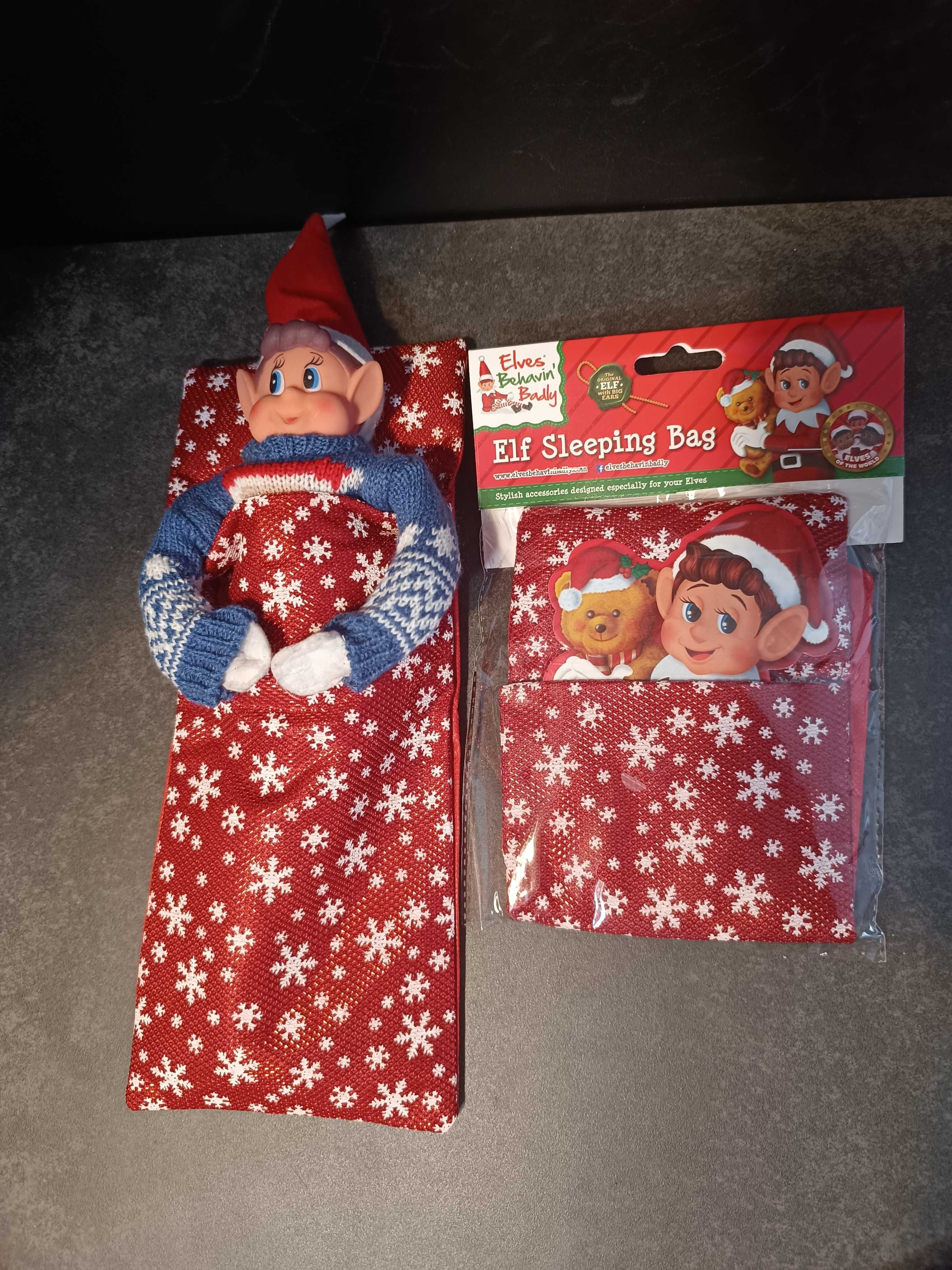 Psotny elf on the shelf naughtly badly behaving elf śpiworek kołderka