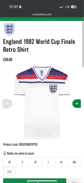 Ретро футболка збірної Англії 1982