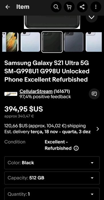 S21 ultra 5G  -  16gb/ 512gb - PREÇO  EXCELENTE 5* menos 100€