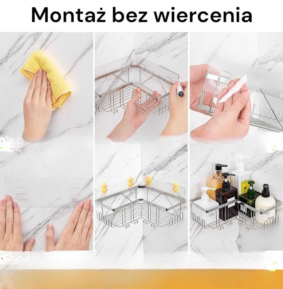 2x PÓŁKA ŁAZIENKOWA narożna wisząca prysznic bez WIERCENIA CZARNA