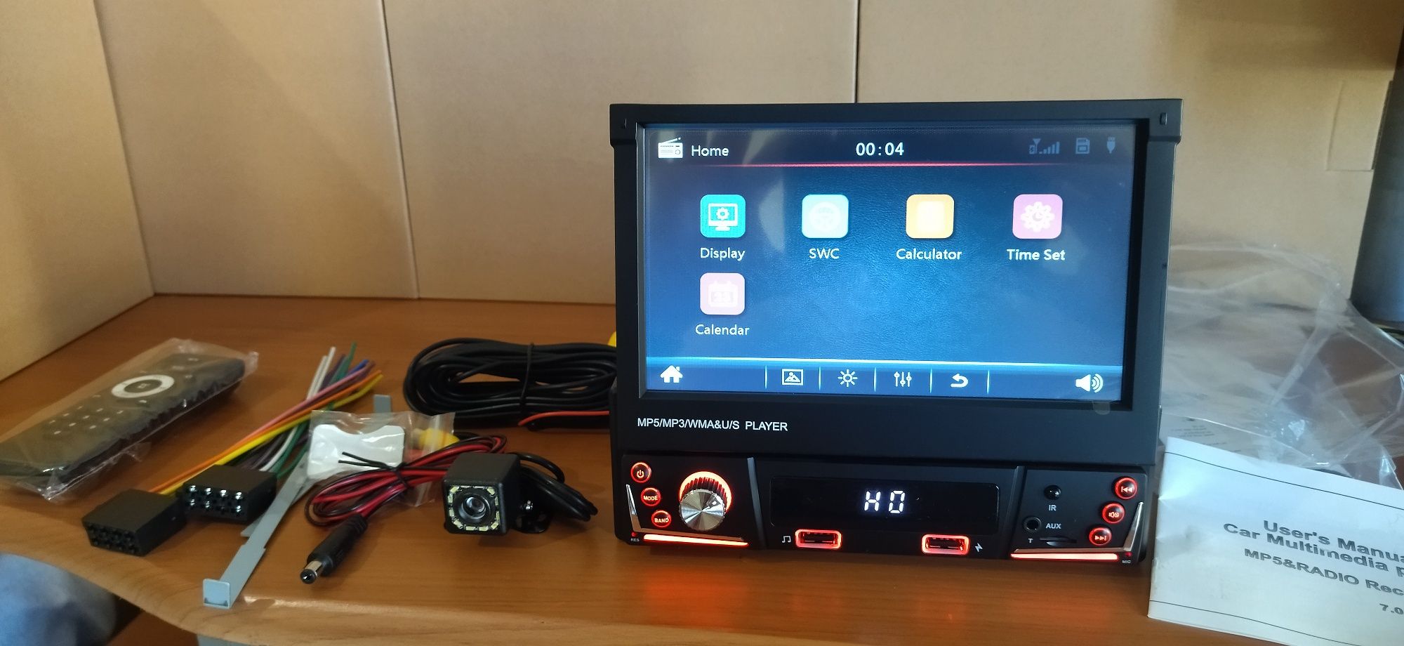 Rádio 1 din retráctil (touch screen,MP5, Bluetooth , USB, Mirror Link,