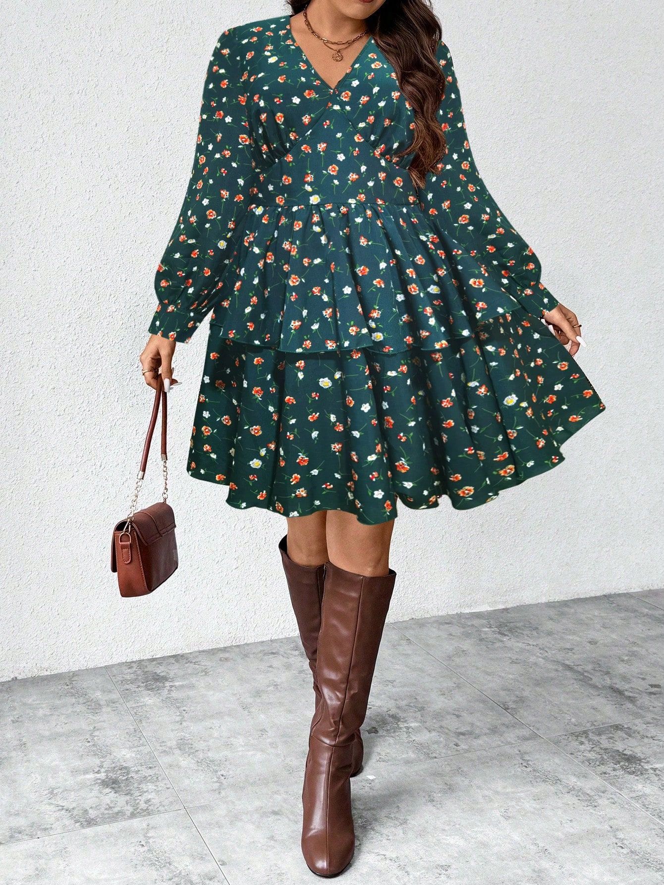 Sukienka Midi Warstwowa Rozkloszowana Boho W Kwiaty Casual Shein Xxl