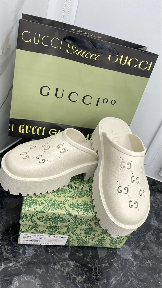 Клоги мюли сабо шлепанцы на танкетке Gucci