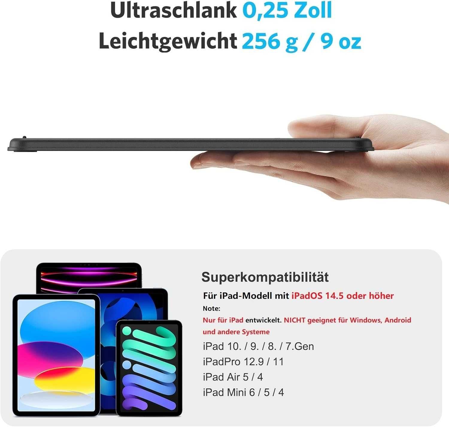 Bezprzewodowa Klawiatura z Trackpadem,7kolorowe Podświetlenie,dla iPad