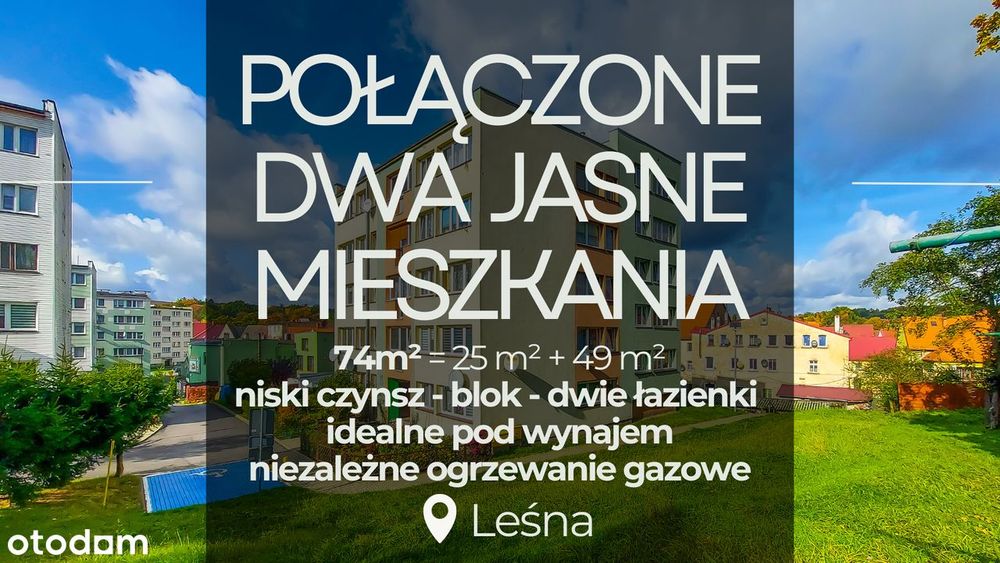 Połączone dwa jasne mieszkania z potencjałem inwestycyjnym w Leśnej