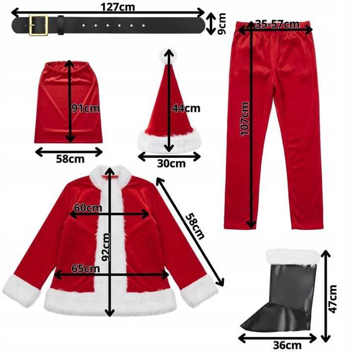 Profesjonalny Strój Mikołaja Gwiazdora Kostium Welurowy Zestaw 13 el